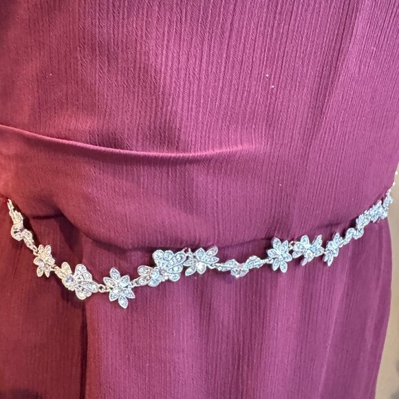 David's Bridal Long Burgundy Formal Rhinestone Accent Dress - Picture 12 of 13